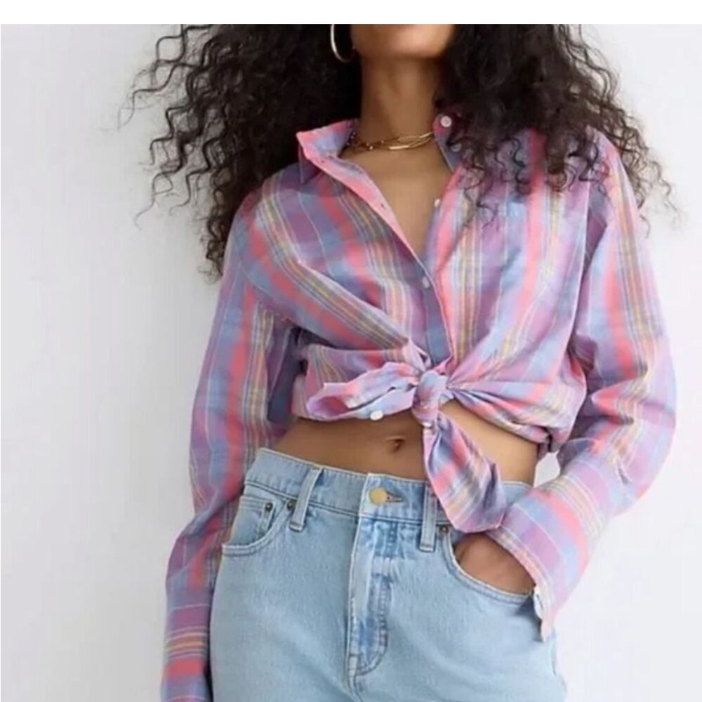 J. Crew Cotton Voile Shirt Size 12 Sunset Plaid Button Up